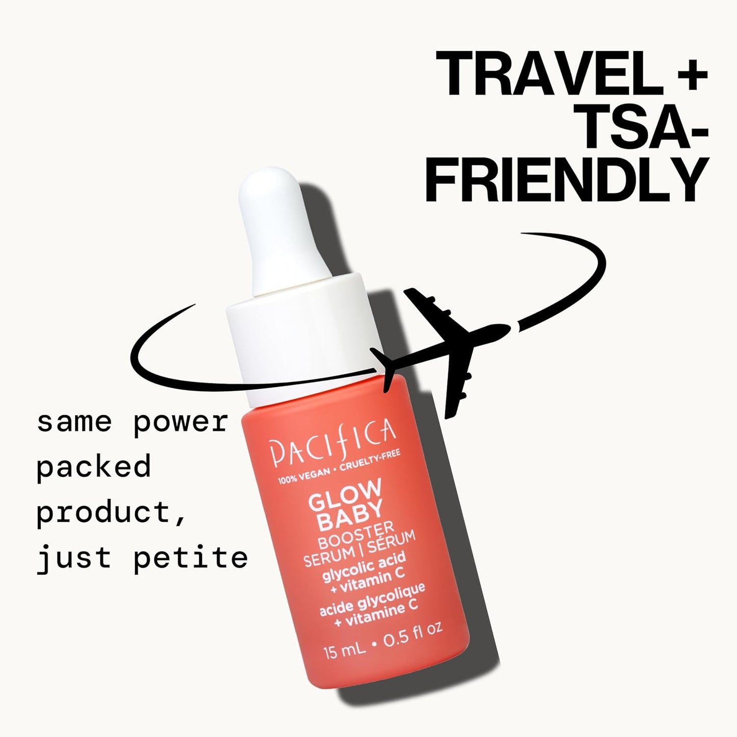 Pacifica Glow Baby Booster Mini Face Serum - Vitamin C & Glycolic Acid for Brightening Dull Skin | Fragrance-Free, Vegan, 0.5 Fl Oz