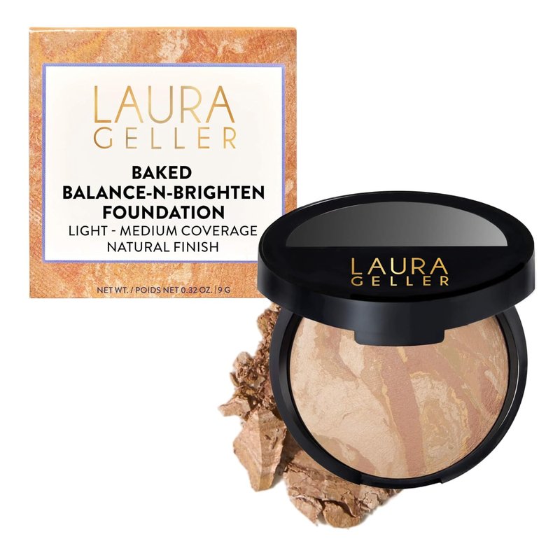 Laura Geller Baked Balance-n-Brighten Color Correcting Powder Foundation - Light | Buildable Medium Coverage, Demi-Matte Finish