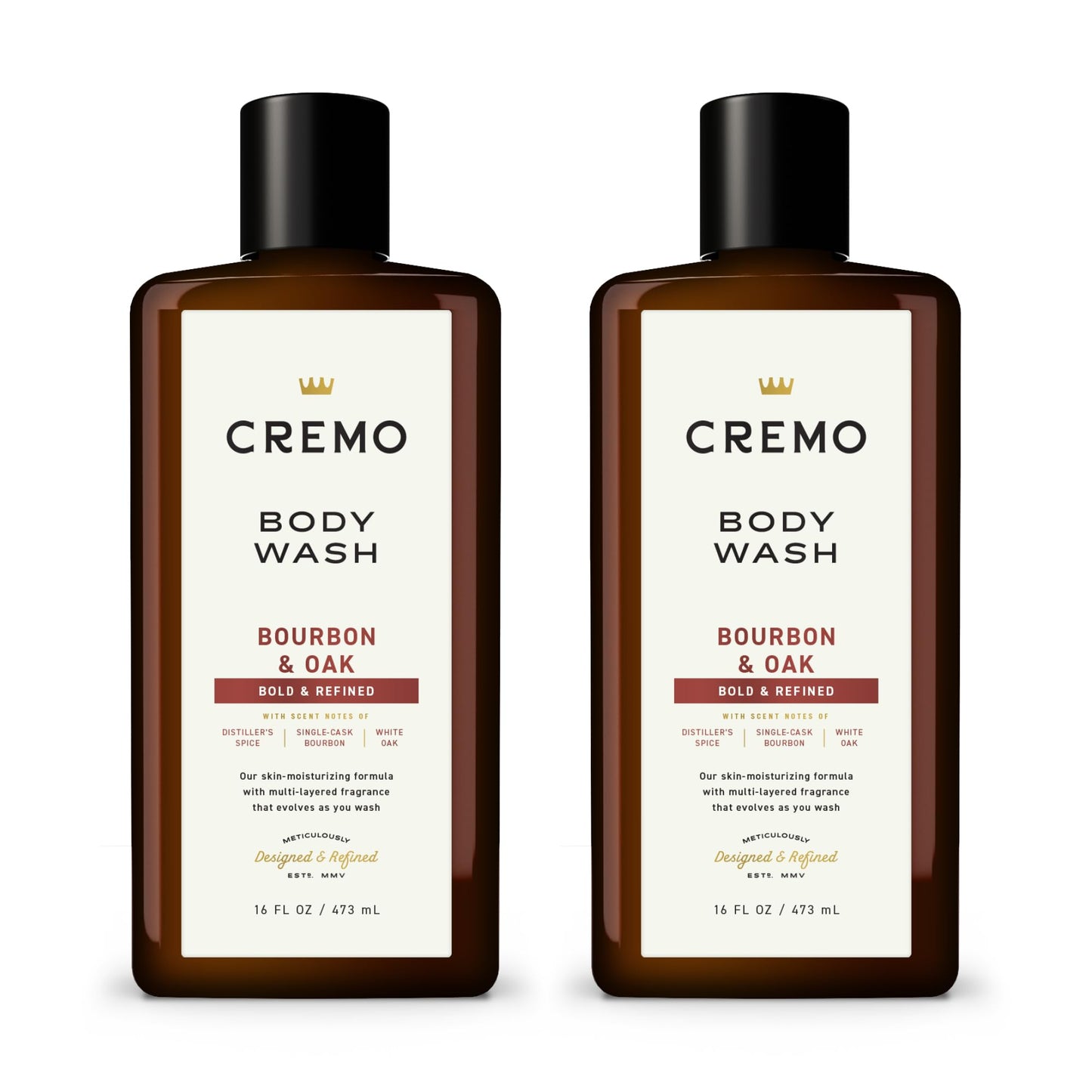 Cremo Rich-Lathering Bourbon & Oak Body Wash, A Sophisticated Blend of Distillers Spice,16 Fl Oz (2-Pack), Packaging may vary