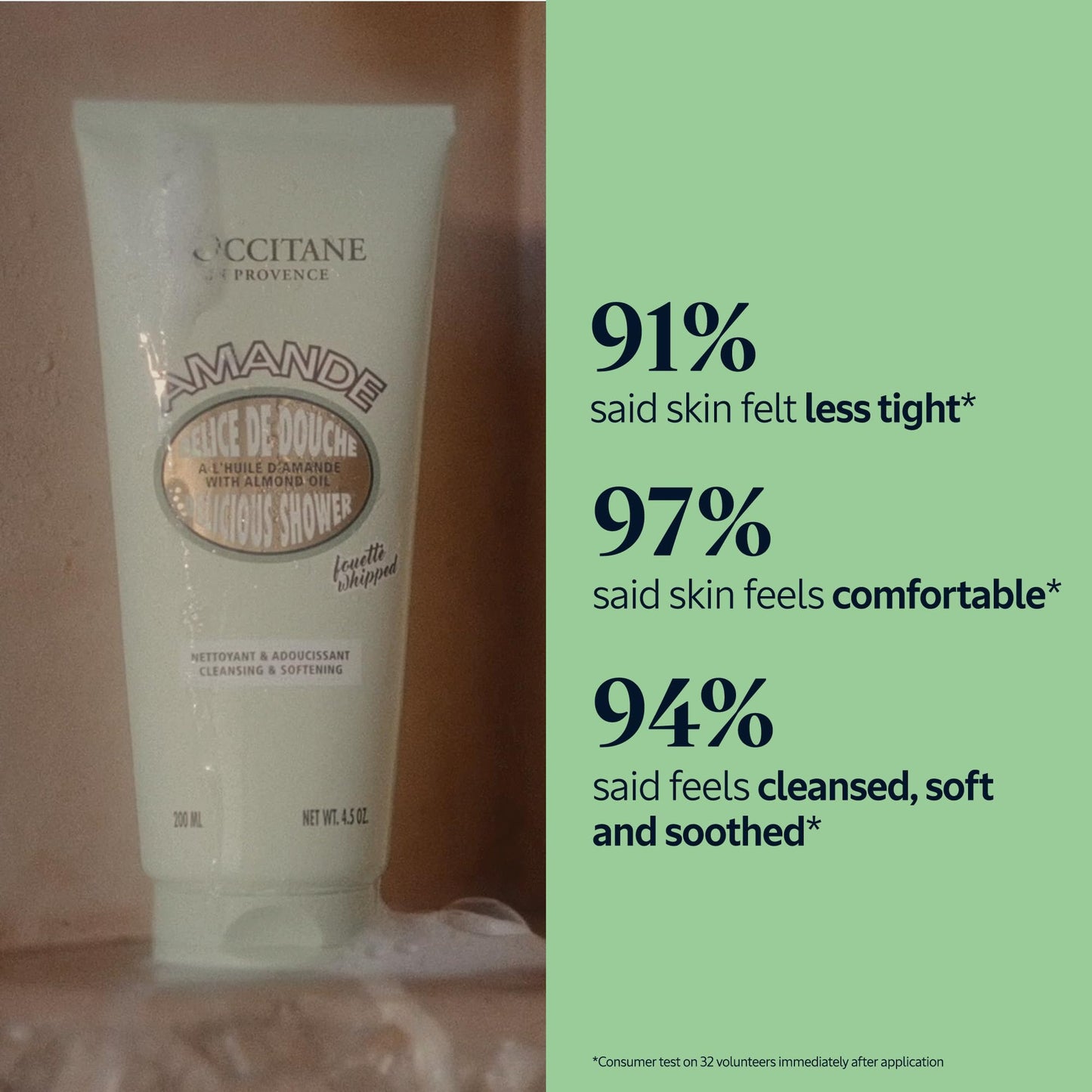 L’Occitane Almond Delicious Shower, Gentle Body Wash Cleanses, Moisturizes, Softens & Purifies for Radiant, Smooth Skin, Vegan Skincare, Scented