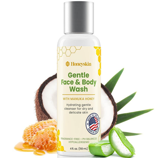 Face and Body Wash for Women and Men - Acne Body Wash Moisturizing for Sensitive Skin - Hydrating Facial Cleanser - Gentle Exfoliating Wash - with Manuka Honey (16oz)