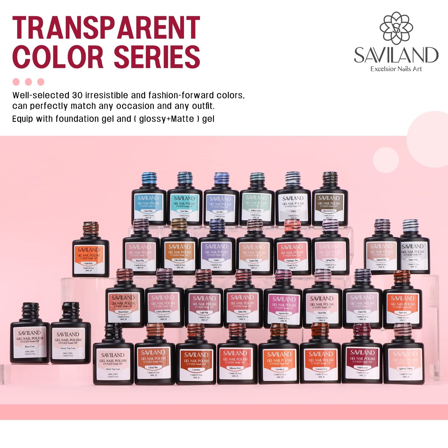SAVILAND Jelly Gel Nail Polish Set, 30 Colors Translucent Nail Polish Set Rechargeable Nail Led Lamp - 36W Mini U V Light