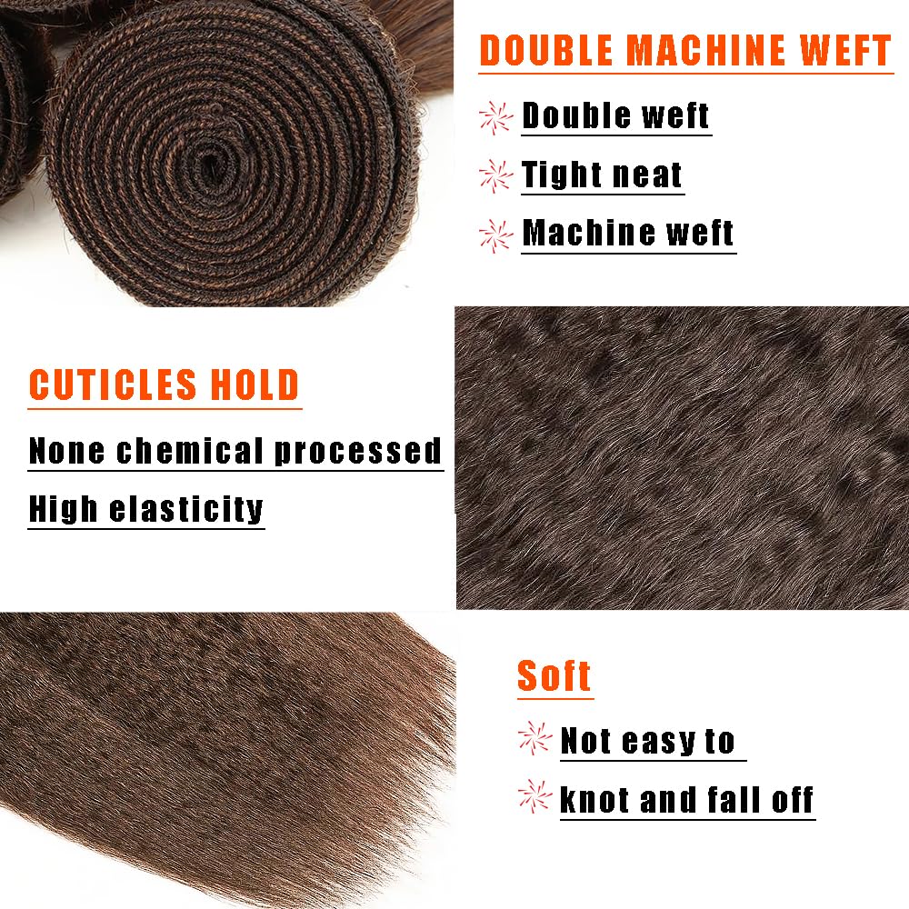 Yaki Straight Human Hair Bundles 26 Inch Kinky Straight Single Bundle #4 Chocolate Brown Human Hair Unprocessed Native Virgin Hair 100g Total 1 Extension Wet and Wavy Human Hair Extensions for Women