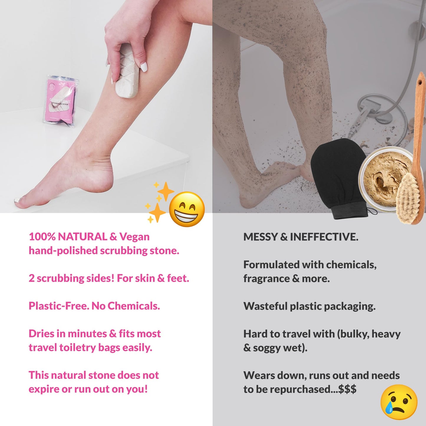 GET EVEN LEG SCRUB: Stone Body Scrub & Leg Exfoliator for Strawberry Legs, Ingrown Hair, KP Bump - Exfoliating Stone for Body, Feet, Dead Skin Remover - Stone Body Scrubber lasts 5+ Years
