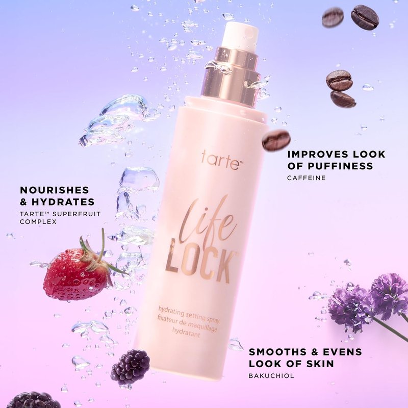 Tarte Life Lock Hydrating Setting Spray - 10-in-1 Weightless Mist with Hyaluronic Acid | Waterproof, Vegan, 4 oz