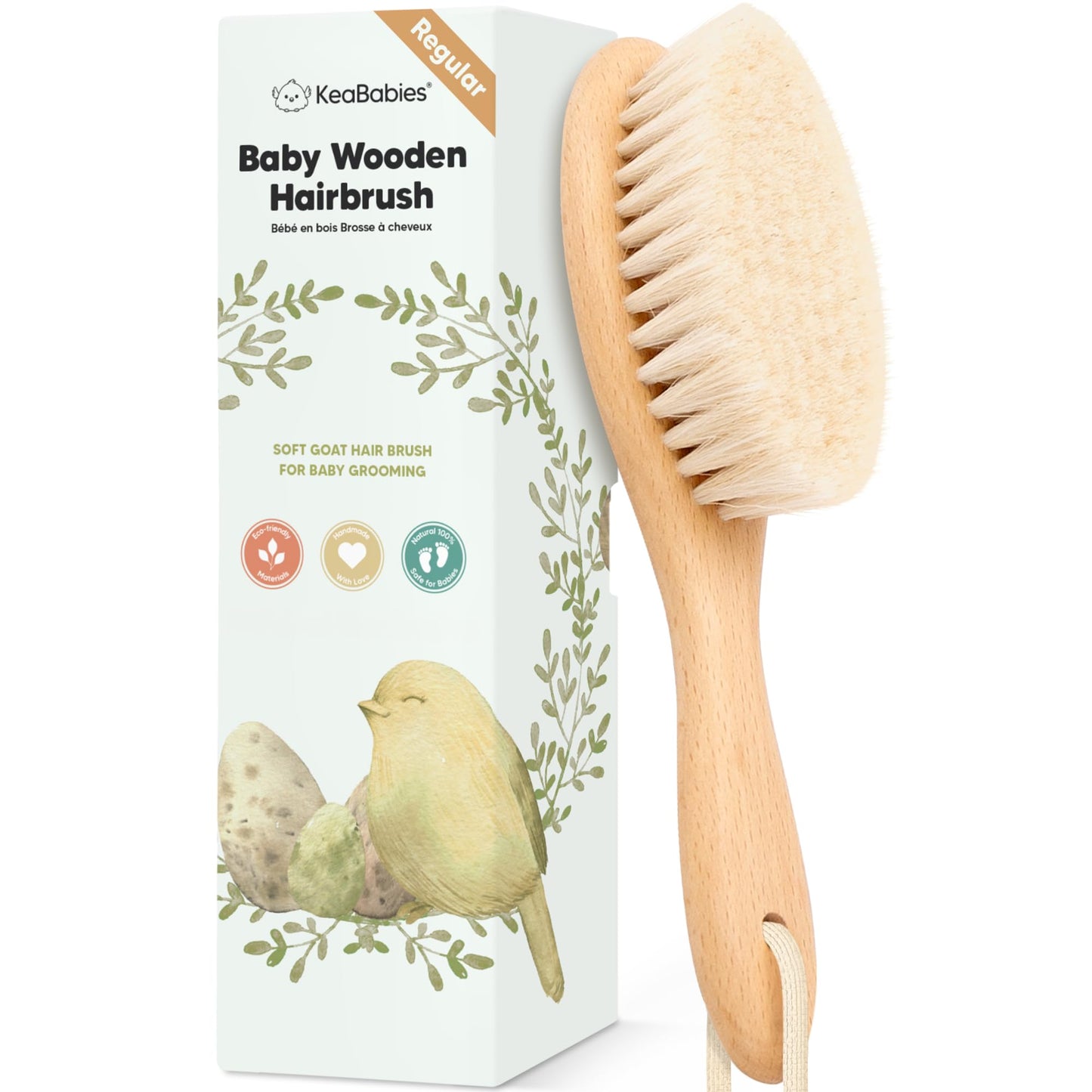 Wooden Baby Hair Brush for Toddler, Infant Cradle Cap (Walnut, Regular)