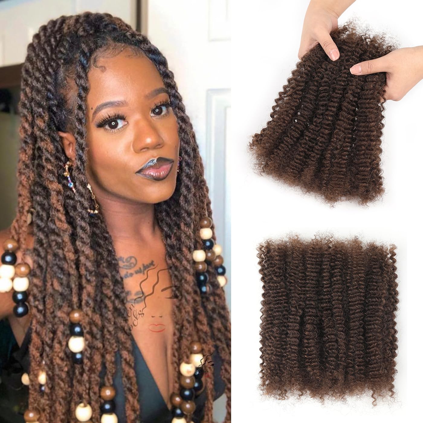 Afro Kinky Curly Human Hair Bulk for Permanent Micro Locs/Twists/Braids, Repair Locs - 1 Pack, 50 Gram (4#, 14inch)