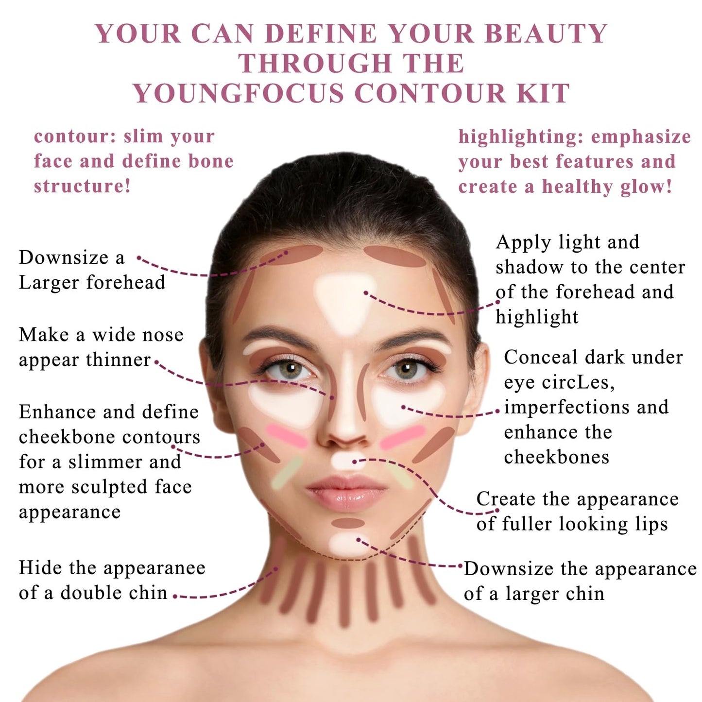Youngfocus Cosmetics Cream Contour Highlighter Makeup Palette, Best 8 Color Blendable Bronzer Contour Kit, Vegan Cruelty Free Hypoallergenic Face Sculpting Makeup for Beginners