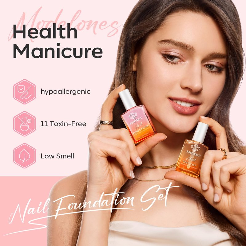 modelones Nail Strengthener Clear Gel Top Coat Nail Polish Cuticle Oil Pen Pink Nails Care Kit for Women 15 ml Ridge Filler