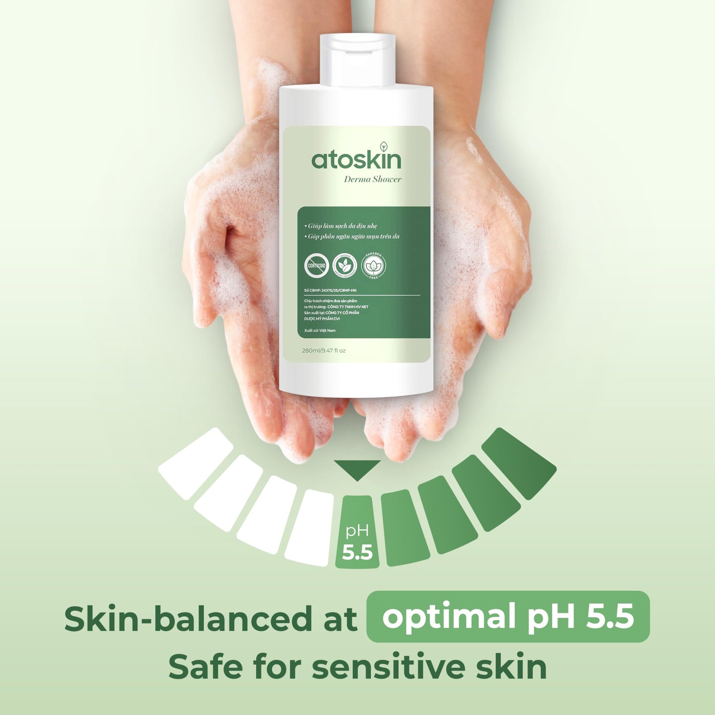 Atoskin Derma Shower – Advanced Folliculitis Body Wash with Rosemary & Ricobio JA7 Herbal Extracts, Reduce Back Acne & Keratosis Pilaris, Gentle Formula for Sensitive Skin (9.47 oz)
