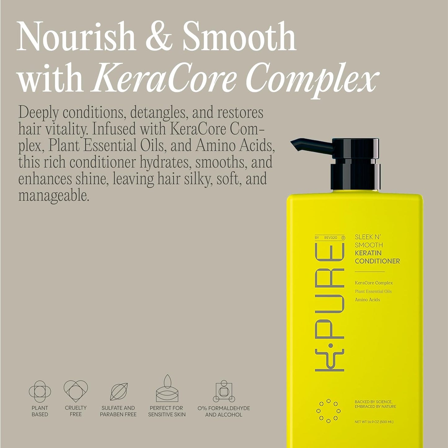 Sleek N' Smooth Keratin Hair Treatment Conditioner - Anti-Frizz, Sulfate & Paraben Free | Strengthens Color-Treated Hair