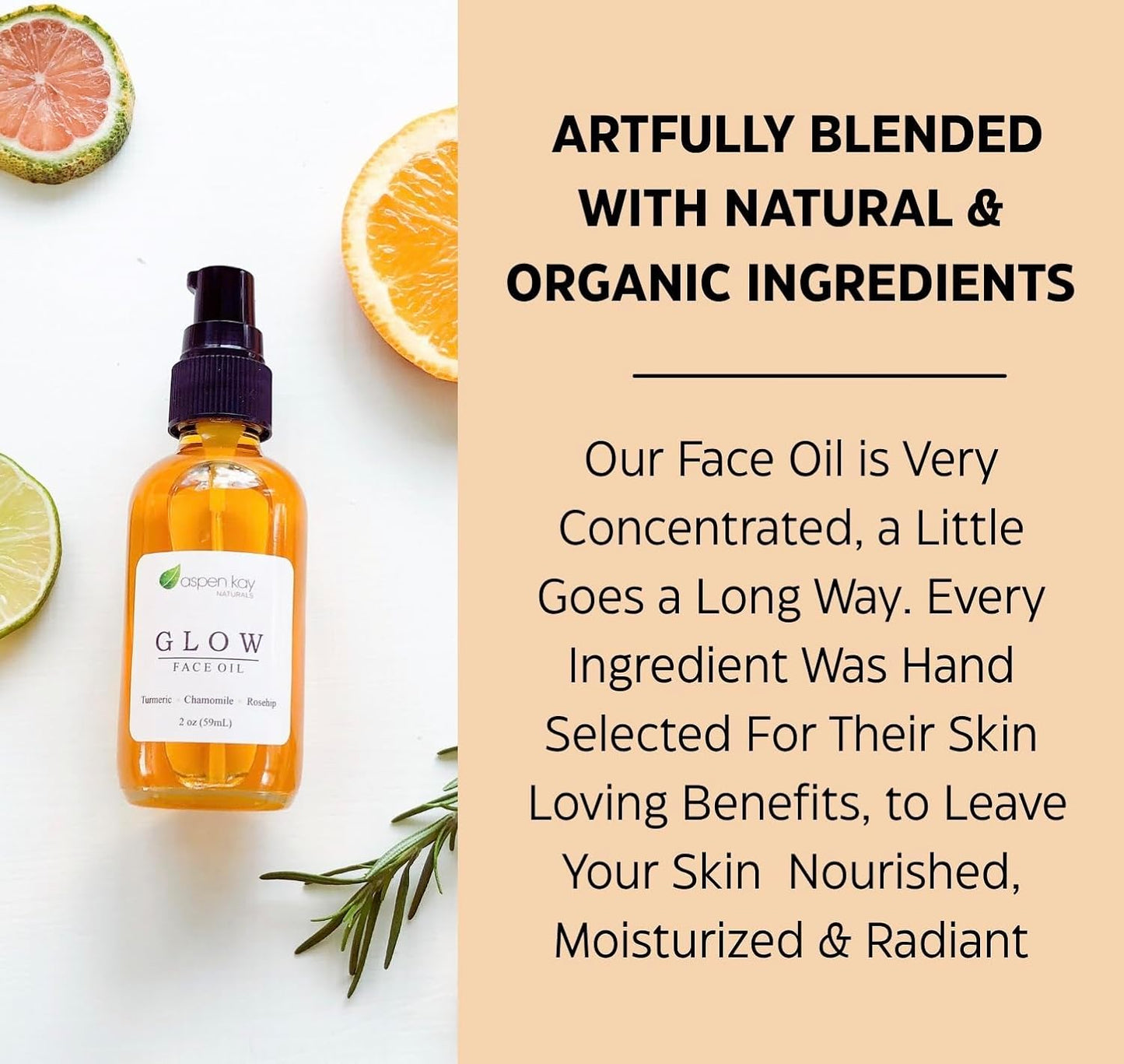 Aspen Kay Naturals Glow - Turmeric & Rosehip Face Oil | Organic Moisturizer & Serum - 2 oz