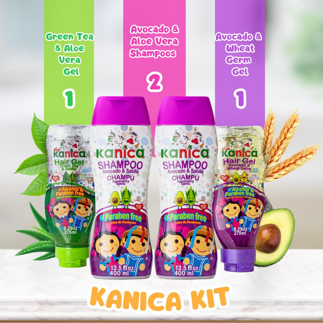 Kanica Comprehensive Hair Care Kit - 2 x 13.5oz Shampoo & 2 x 9.29oz Gel - Nourishing Products for Kids & All Hair Types - Cruelty-Free & Chemical-Free