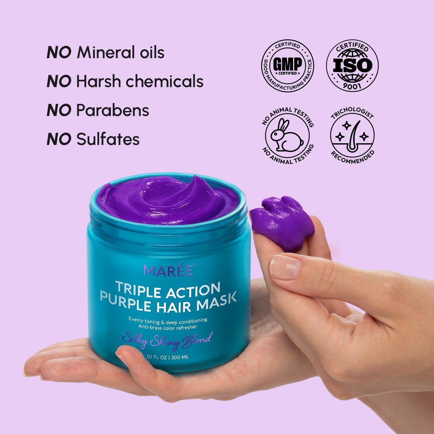 MAREE Deep Conditioning Hair Mask for Damaged Hair Treatment – Keratin Hair Care for Hydrating Growth Repair Moisturizing – Dry Curly Color Refreshing – 10 Fl Oz, Purple