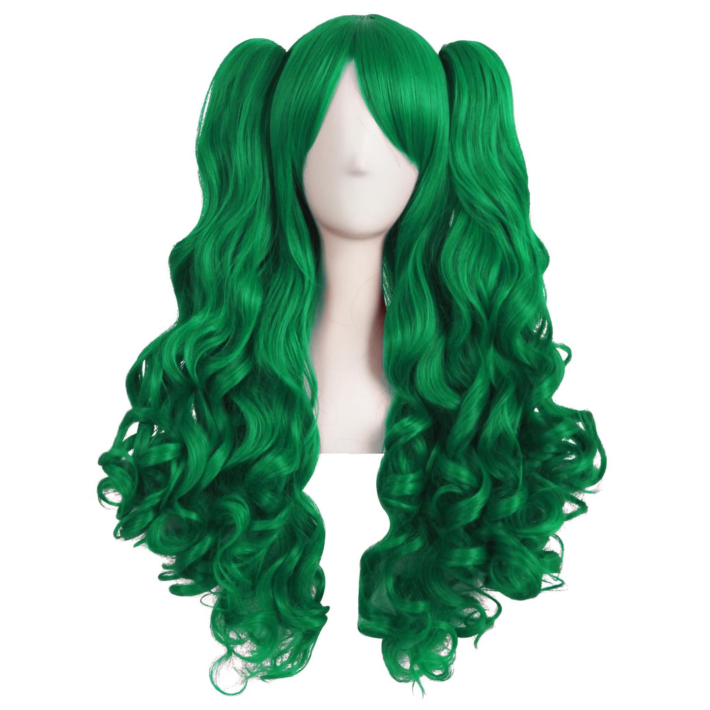 MapofBeauty 28-Inch Grass Green Lolita Curly Ponytail Cosplay Wig - Clip-On Style