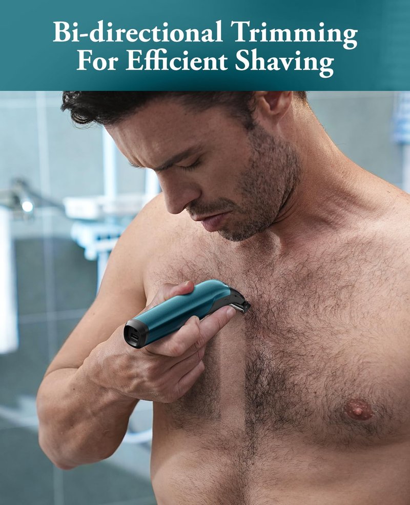 Body Hair Trimmer for Men - 6.0 Upgraded Electric Beard Trimmer, 2-in-1 Dual-Head Shaver and Body Groomer Connectivity Hybrid Face IPX6 Wet/Dry Use Groin & Ball Hair Painless Electric Razor Green