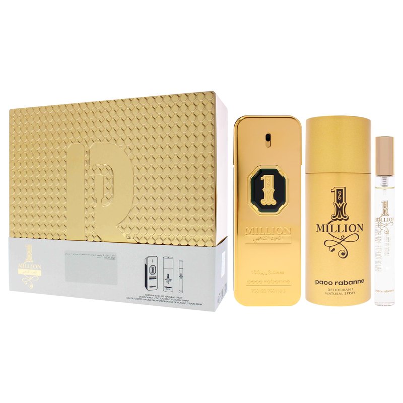 1 Million Golden Intense by Paco Rabanne for Men - 3 Pc Gift Set 3.4oz Parfum Spray, 0.34oz EDT Spray (Mini), 5.1oz Deodorant Spray
