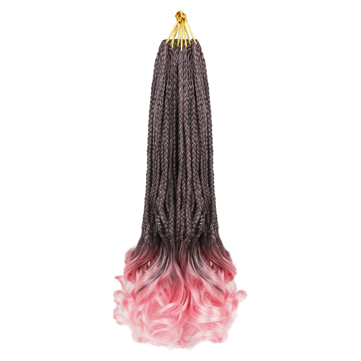 French Curl Crochet Braids for Black Women-18 Inches 8 Packs Goddess Box Braids,Ombre Pink Soft Pre Looped Braided Synthetic Hair Extensions with Curly Wavy Ends(18"-8 Packs,T1B/Pink)