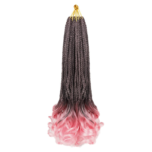 French Curl Crochet Braids for Black Women-18 Inches 8 Packs Goddess Box Braids,Ombre Pink Soft Pre Looped Braided Synthetic Hair Extensions with Curly Wavy Ends(18"-8 Packs,T1B/Pink)