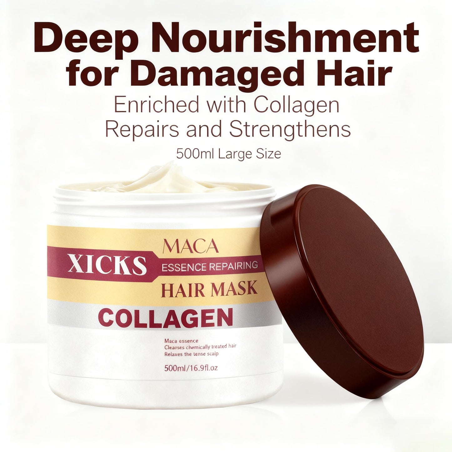 Maca Collagen Argan Oil Hair Mask 500ml & Essence Oil 50ml Set, Deep Treatment for Dry Damaged Hair, Nourishing & Repair for Color Treated, Bleached & Curly Hair, Split Ends & Heat Damage Repair