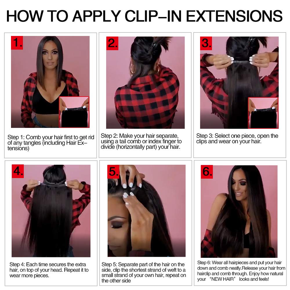 Straight Human Hair Clip in Hair Extensions for Women 100% Unprocessed Full Head Brazilian Virgin Hair Natural Black Color,8/Pcs with 18Clips,120 Gram (16inch, Straight hair)