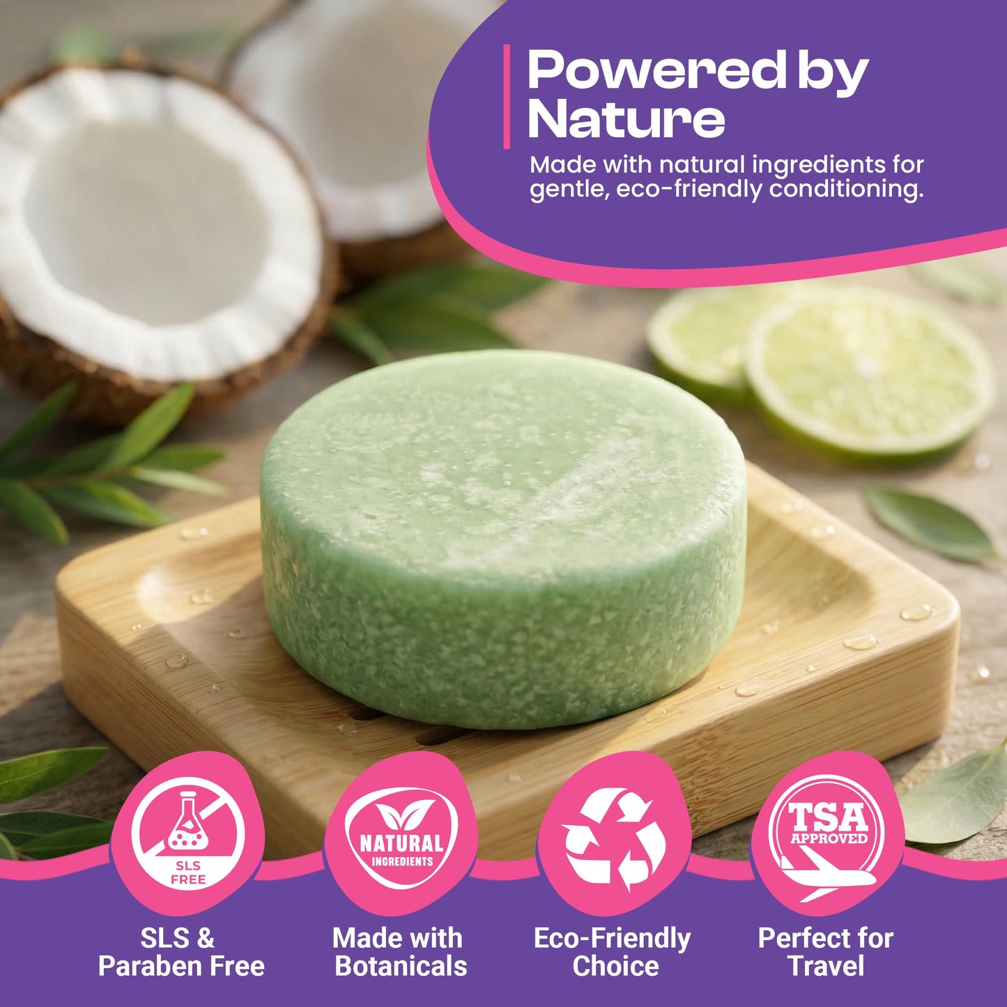 Sweet & Sassy Conditioner Bar Pack of 3, Made in USA, Bar Conditioner for Hair Plastic Free Color Safe Travel Friendly - Coconut Lime/Smiles