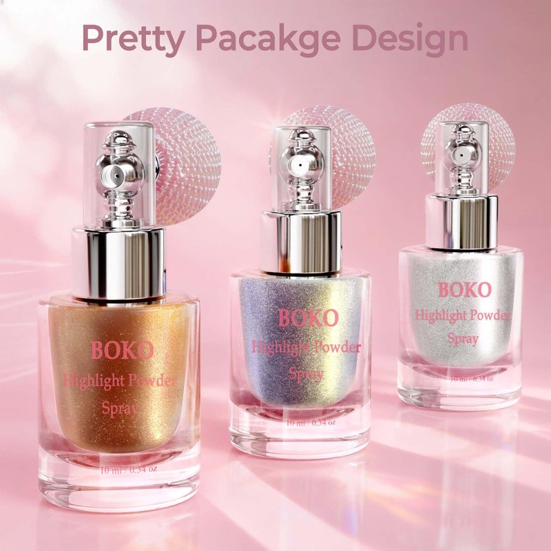 Boko Highlighter Powder Spray, Body Shimmer Spray for Glitter Highlighter Makeup, Glitter High Gloss Powders Body Shimmer Powder for Festival Concert Rave Party Daily Face Sparkle Makeup - Late Autumn