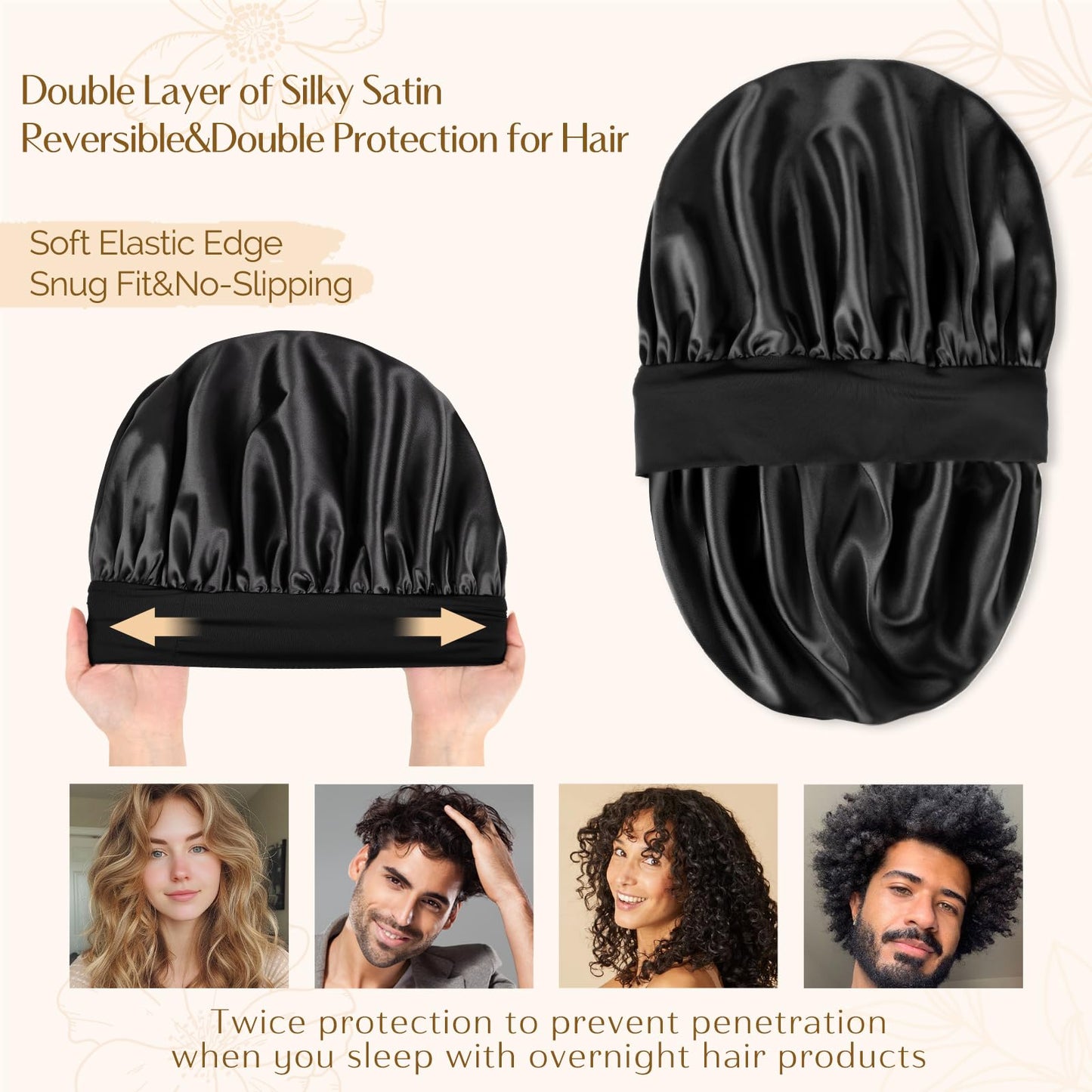 Satin Bonnet Set Includes 1 Satin Bonnet for Man Women(Black) and 1Satin Bonnet for Women(Green)