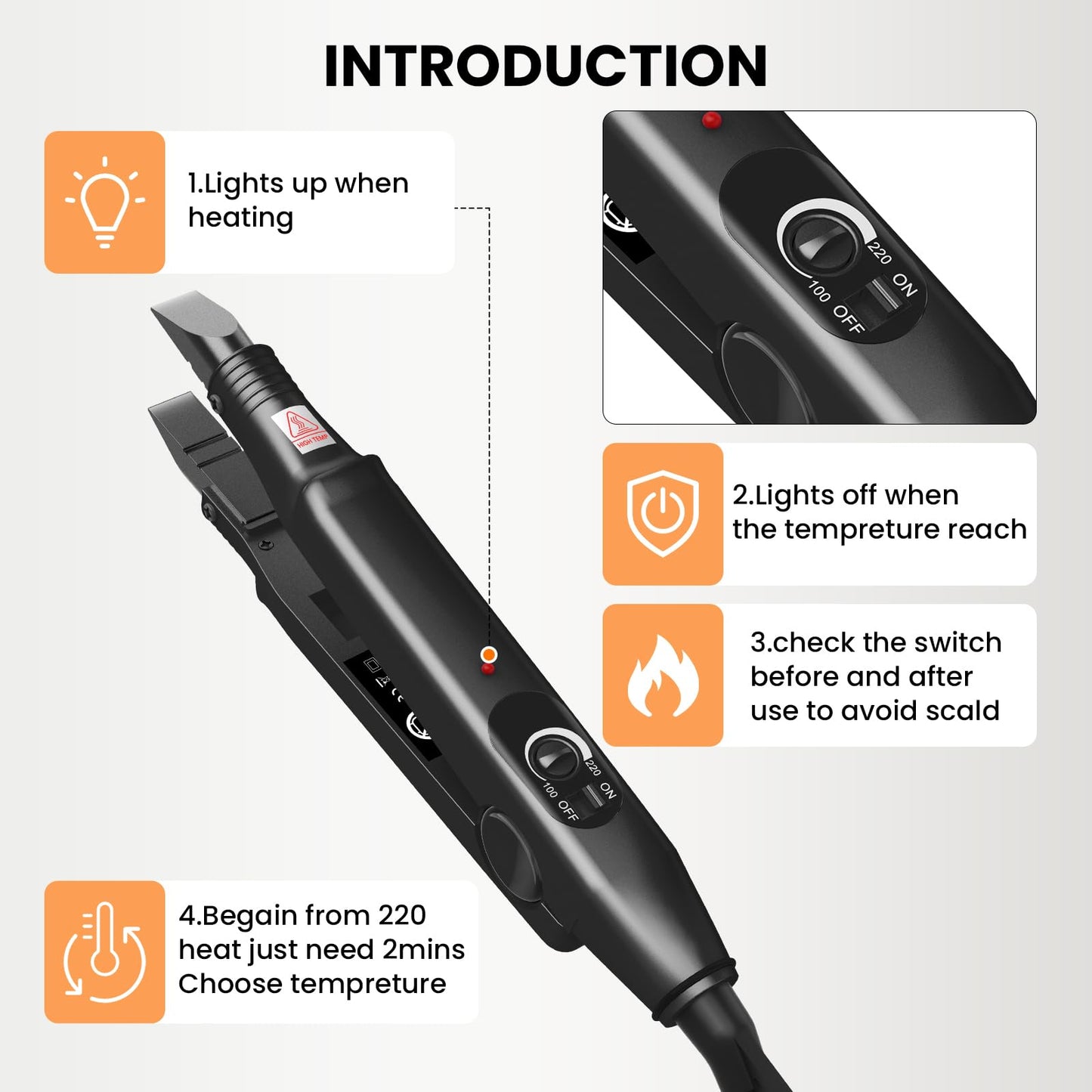 TopWigy Professional Hair Extensions Tool Hair Connector Fusion Heat Iron Connector Wand Temperature Adjustable Melting Tool with US Plug (Black B-tip)