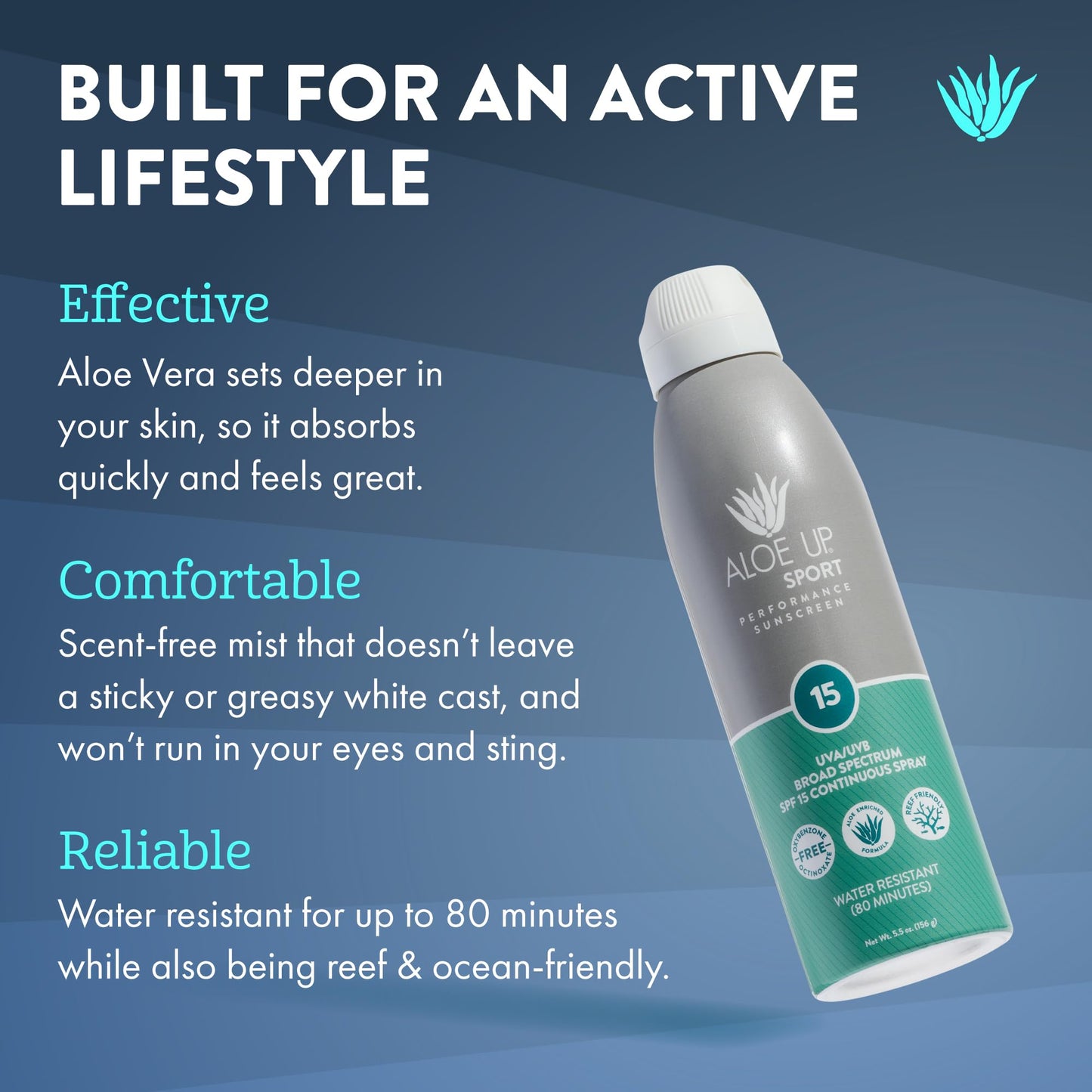Aloe Up Sport Sunscreen Spray SPF 15, Water Resistant, Non-greasy, 6 oz