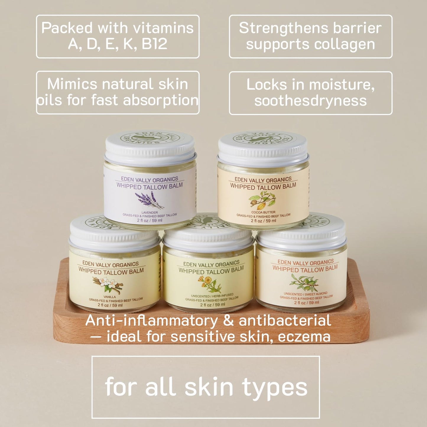 100% Grass-Fed Beef Tallow Whipped Moisturizer – Organic Cocoa Butter & Olive Oil Body Butter – Natural Cocoa Scented Skincare with Vitamins A, D, E, K – Face, Body, Baby, Eczema Relief, 2 fl oz
