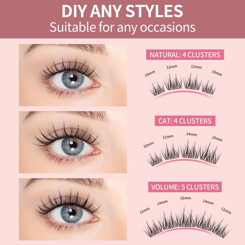 MLEN DIARY Lash Cluster DIY Eyelash Extensions 90 Clusters Lashes 10-16mm D Curl Mega Wispy Volume Individual Lashes Eyelash Clusters Extensions DIY at Home