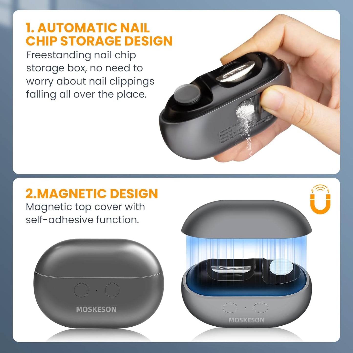 Electric Nail Clipper - 3-in-1 Automatic Fingernail Trimmer & Polisher with LED Light | USB Rechargeable, 2 Speed Gears, Safety Cutter for All Ages (Grey)