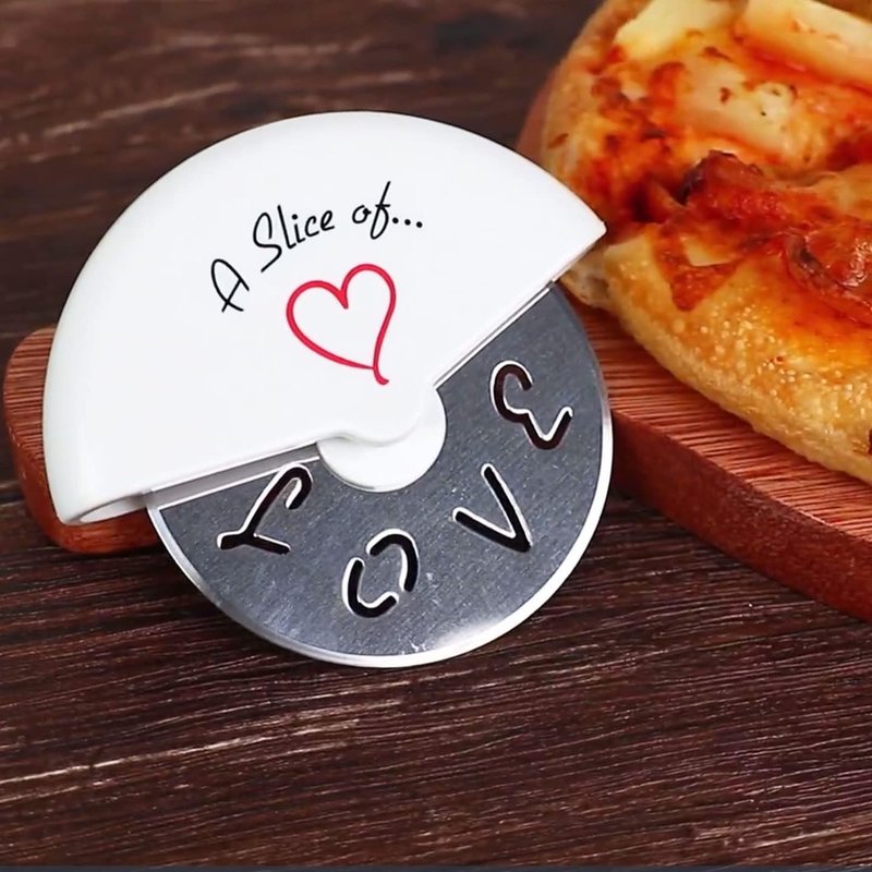 A Slice of Love Pizza Cutter Wheel - Stainless Steel Kitchen Tool in Mini Pizza Box | Perfect Wedding Favor & Bridal Shower Gift