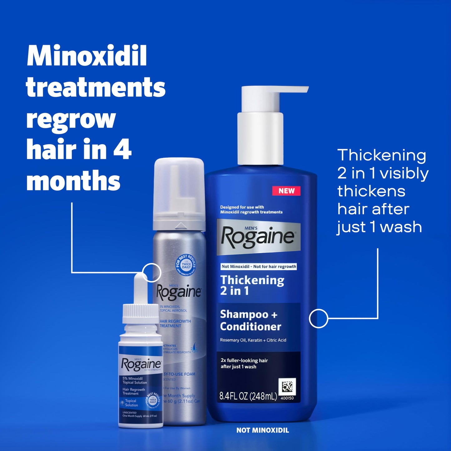 Men's Rogaine Extra Strength 5% Minoxidil Solution, 3 Mo Supply, 3x 2 Fl Oz
