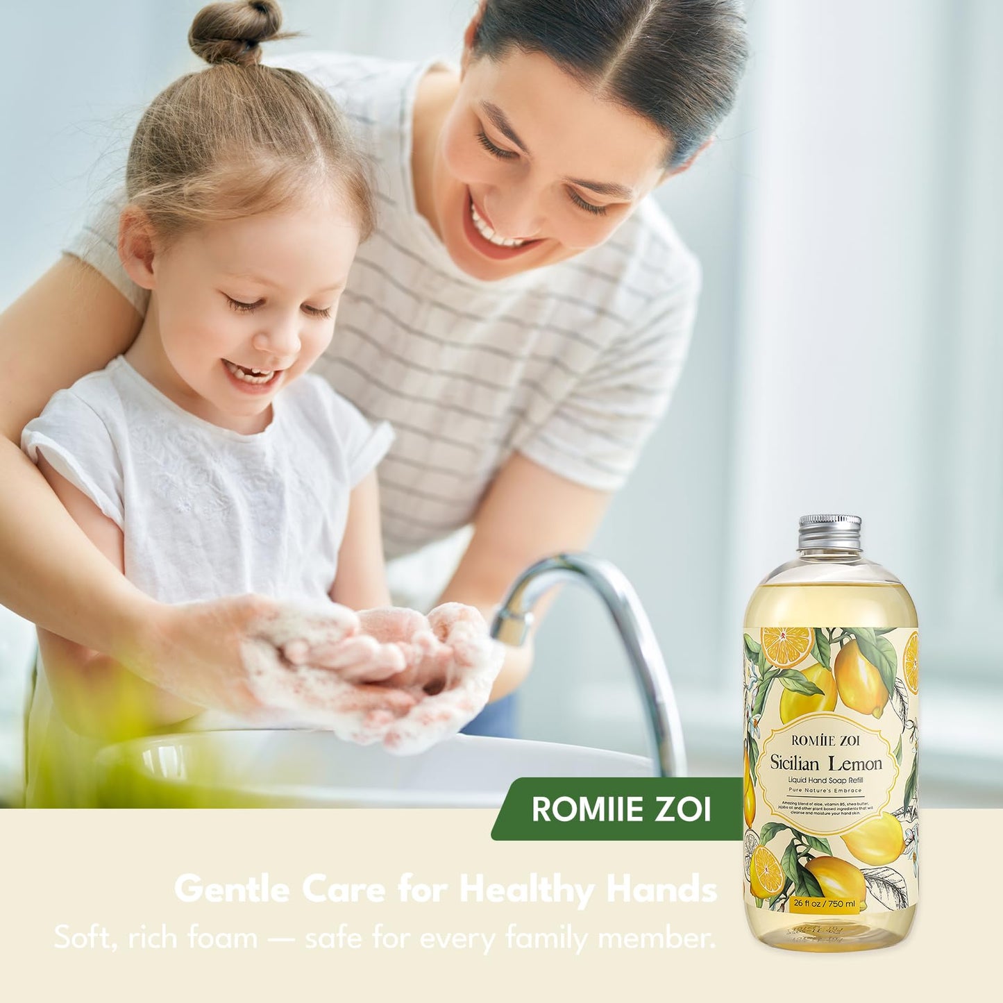 ROMIIE ZOI Liquid Hand Soap Refills, Lemon, Gentle & Moisturizing Formula, 750 ML/ 26 FL OZ
