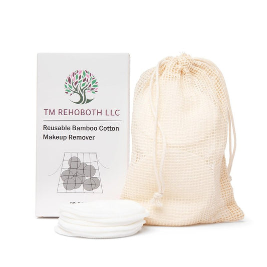 TM REHOBOTH Gentle on Skin Reusable Makeup Remover Pads - Eco-Friendly Organic Bamboo Cotton, 20-Pack with Laundry Bag, Washable, Sustainable, for Women, Skincare Lovers
