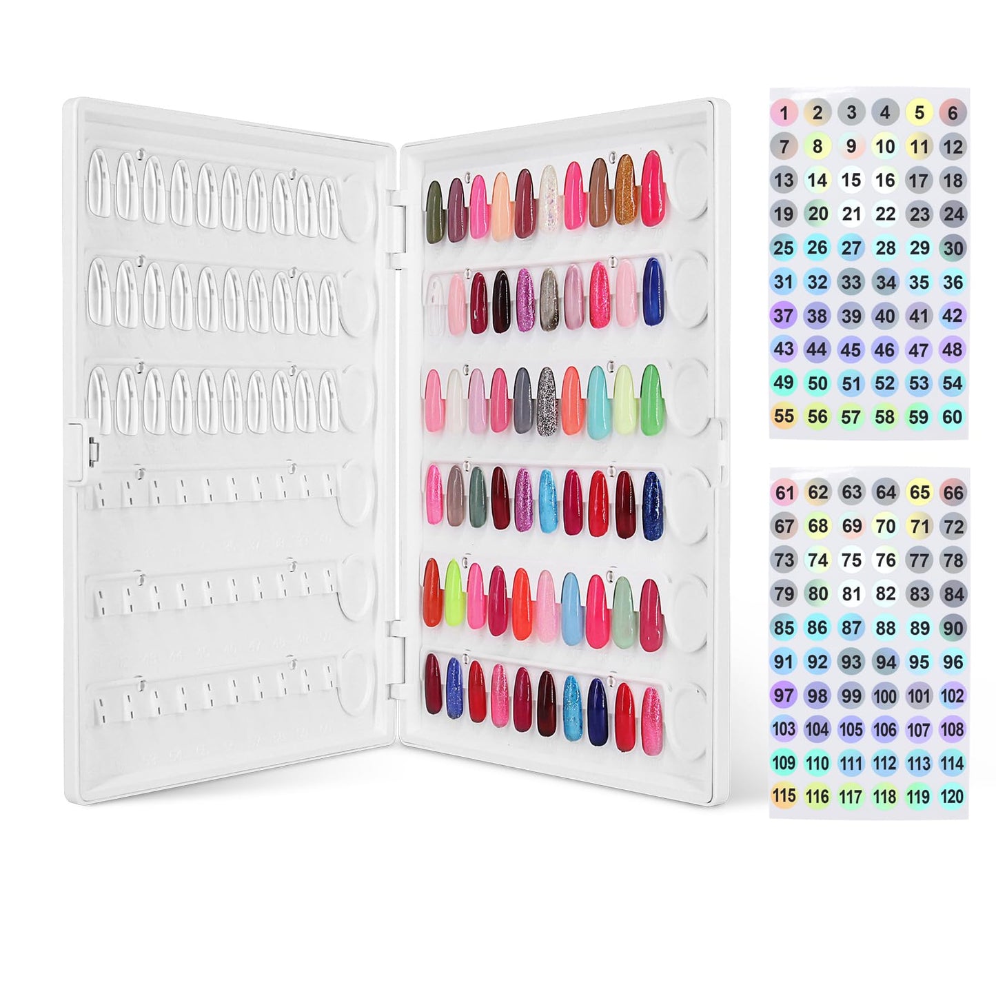 I·B·N G Nail Display Book Plastic Nail Swatch Book, C10 Nail Polish Color Swatch Nail Color Display with Clear Replacement Nails and Nail Polish Number Labels, Reorganizable, No Glue Required, White