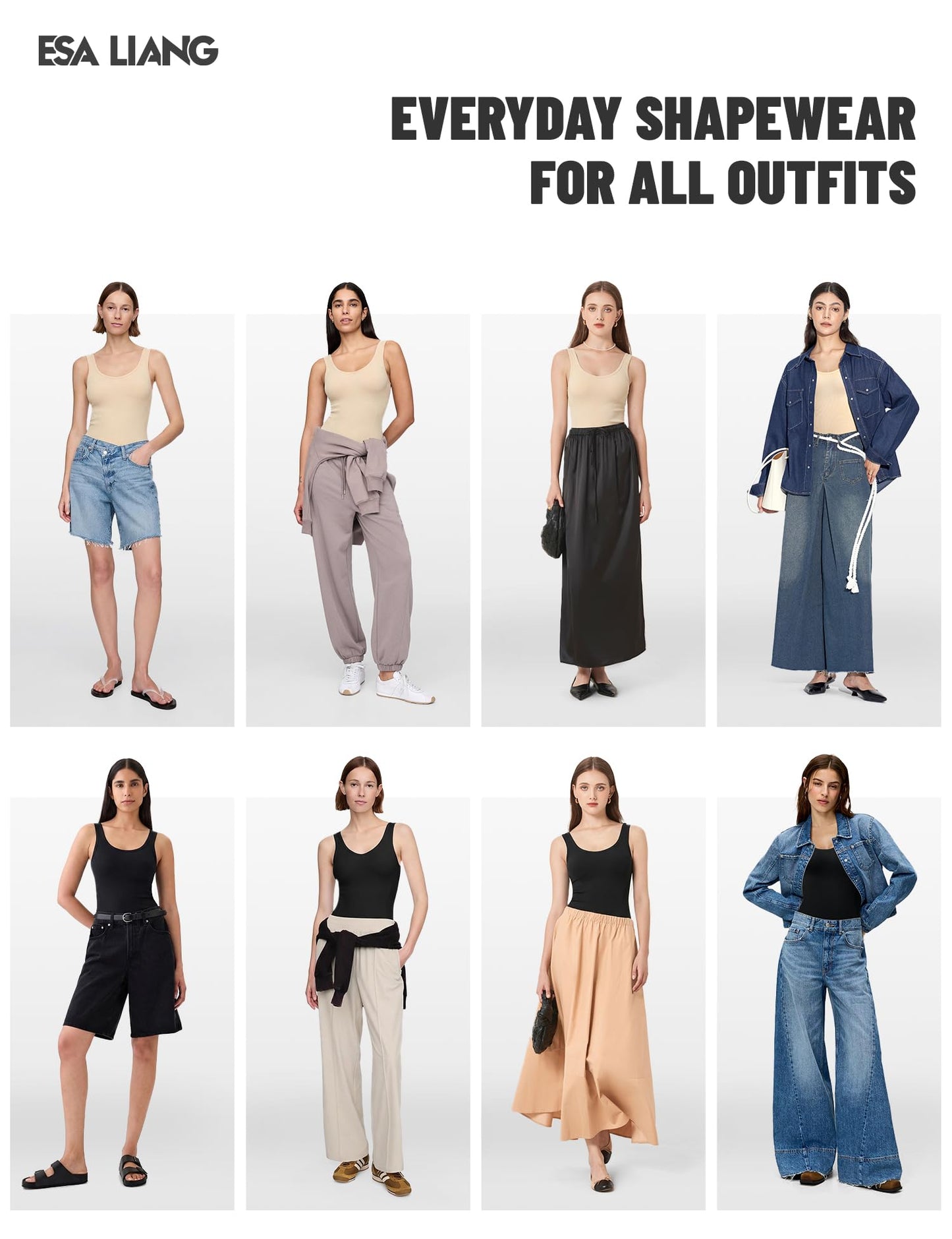 Esa Liang Shapewear Tummy Control Crew Neck Compression Tanks for Women Camisole Womens Tank Tops Daily Seamless Body Shaper