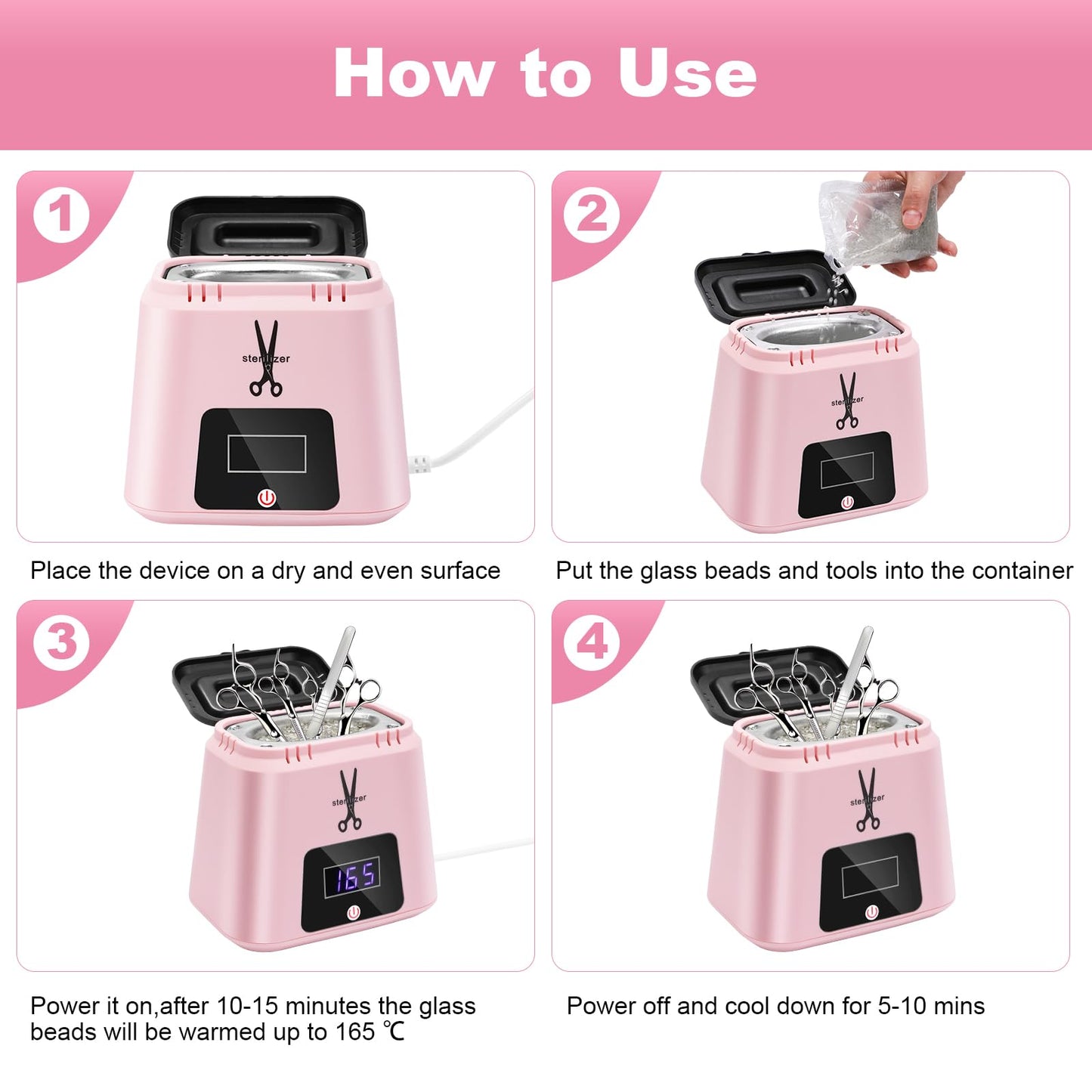 Soiiw Nail Tool Sterilizer High Temperature 329℉ for Nail Tools Portable with Glass Beads for Metal Tools Salon & Esthetician Supplies