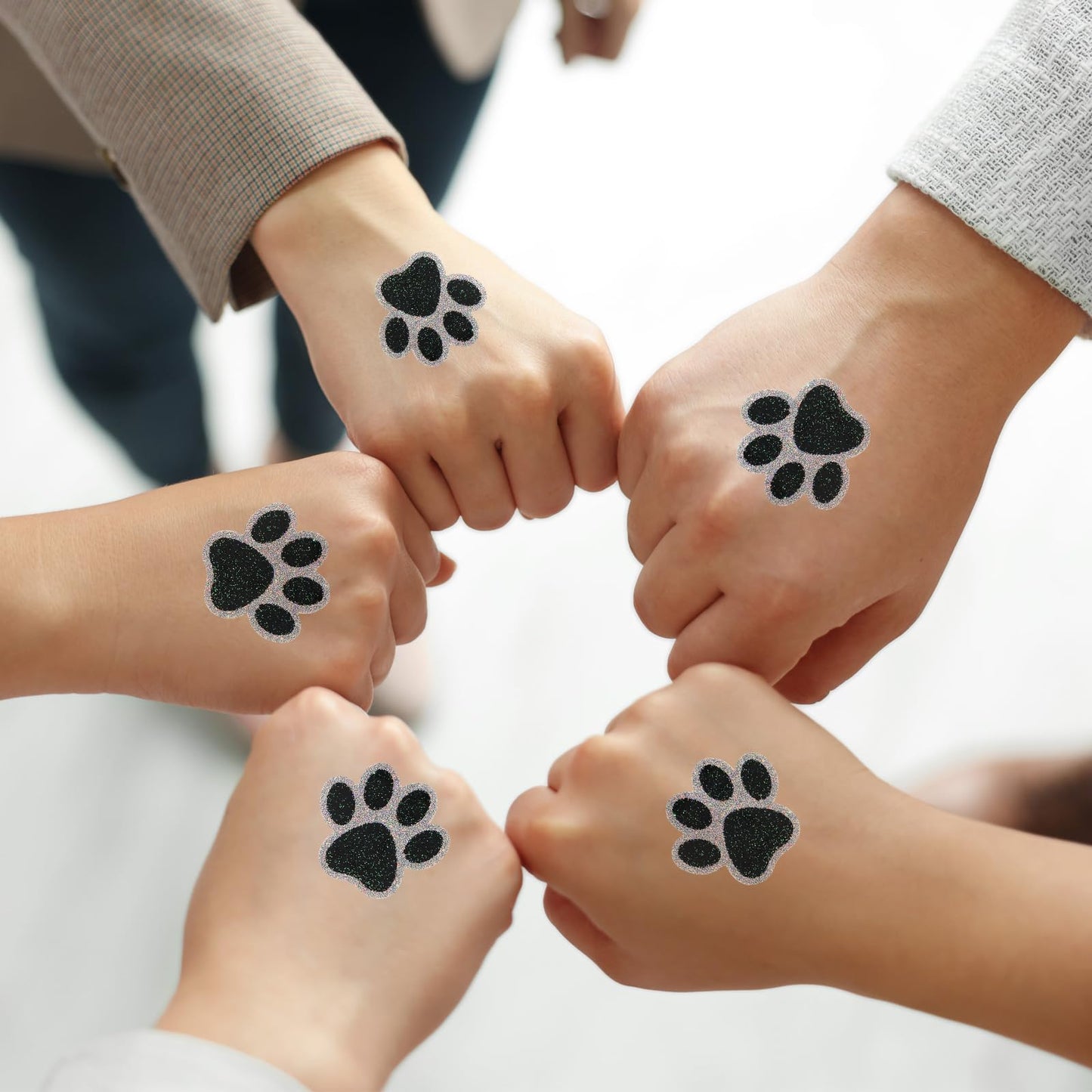 Blulu 25 Sheets 200 Pcs Glitter Paw Print Tattoos Temporary Glitter Dog Paw Print Face Tattoos Dog Stickers Removable for Cheer Patrol Women Face Body Arm House Party Supplies(Black)