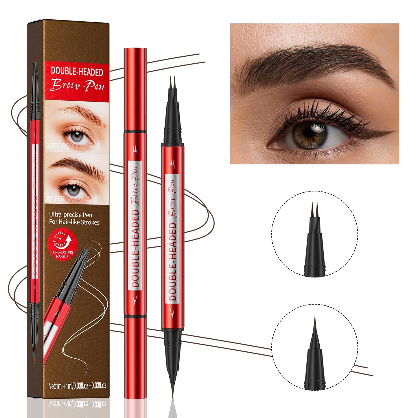 Waterproof Brown Eyebrow Pencil for Women - Dual Head Microblading & Thin Liner, 2-in-1 Non-Smudging Brow Makeup(2# Brown)