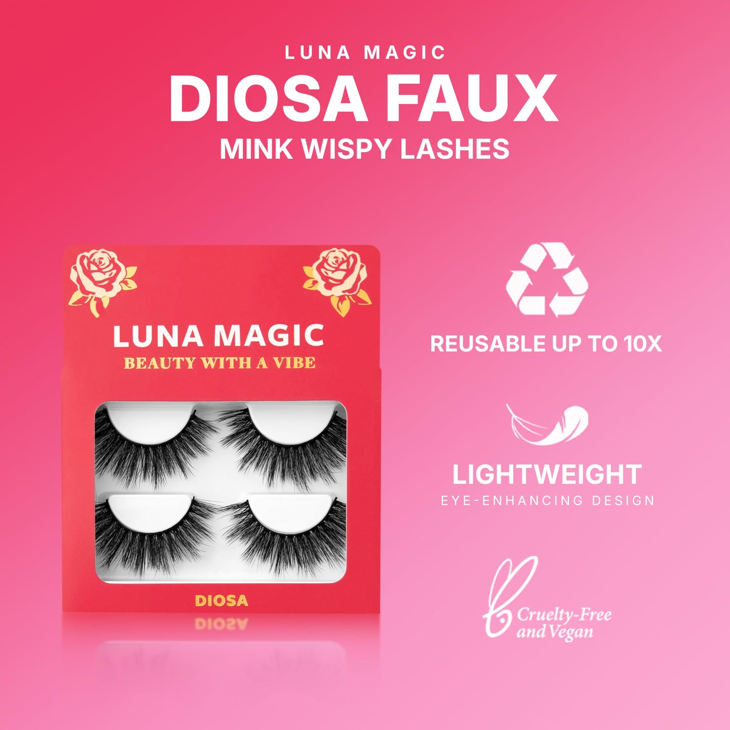 Luna Magic Bebesita Faux Mink Wispy Lashes with Soft Band, Reusable up to 10x, Lightweight Eye-Enhancing Design for Natural or Dramatic Eye Looks - Vegan & Cruelty-Free Eyelashes - 13MM – 3 Pair
