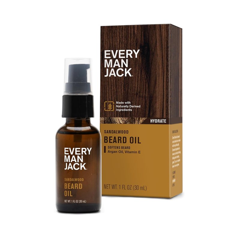 Men's Beard Oil - Sandalwood Fragrance for Deep Moisturizing & Softening | Naturally Derived with Shea Butter & Argan Oil - 1 fl oz