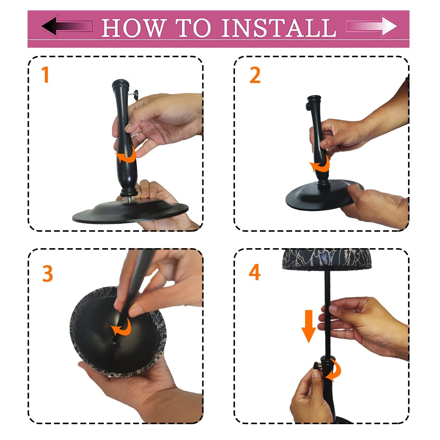 WiZiWi Wig Stand 1PC Iron Base Adjustable Height (12.6-18.5Inch) Wig Head Stands Portable Non-Slip Sturdy Wig Holder Stands Travel Wig Stand for All Wigs(Black)