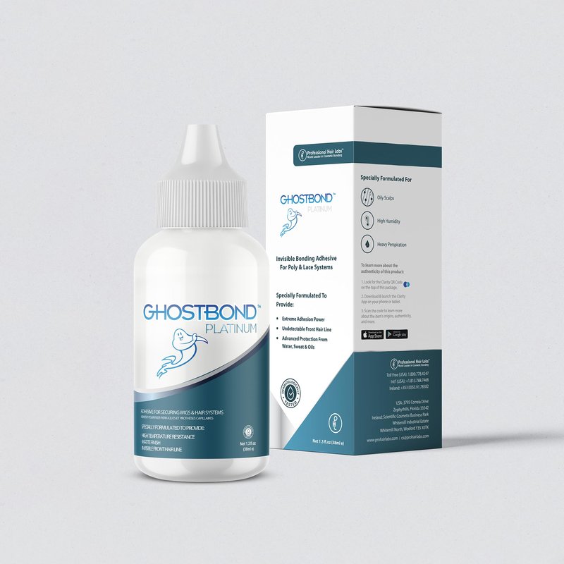 GHOSTBOND Platinum Water Resistant Wig Glue for Extreme Heat - 1.3oz - Hair Replacement Adhesive for Poly and Lace Wigs. Invisible Bonding Hair Adhesive - Strong Hold Lace Front Glue