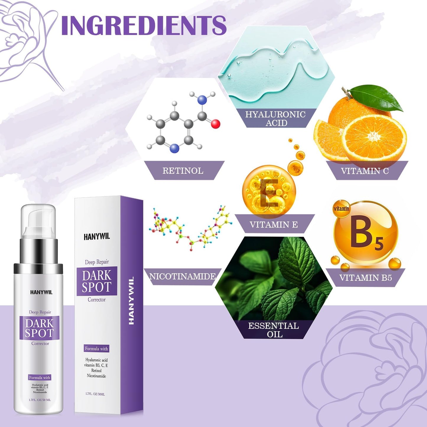 HANYWIL Dark Spot Remover for Face & Body Serum - 2% Retinol + 5% Niacinamide + Vitamin C for Face & Body, Melasma & Hyperpigmentation Treatment,Dermatologist Tested,1.7 Fl Oz