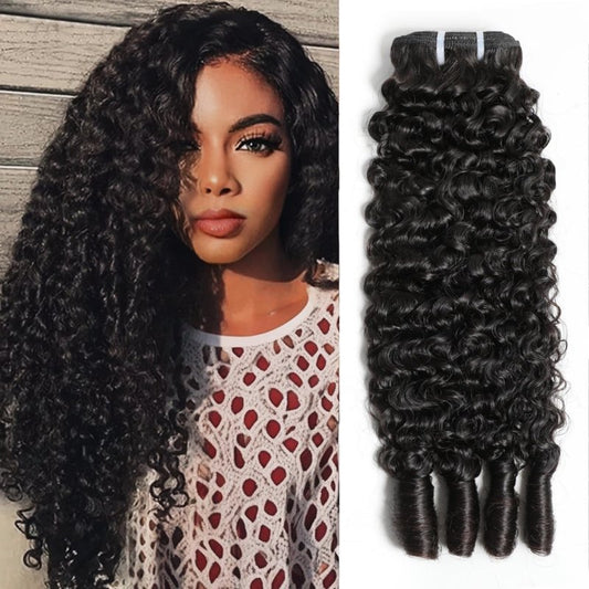 BELE Burmese Curly Bundles Human Hair 16 Inches 100% Unprocessed Quick Weave 3c4a Water Wave with Spiral Curly End Real Human Hair Extensions Natural Black