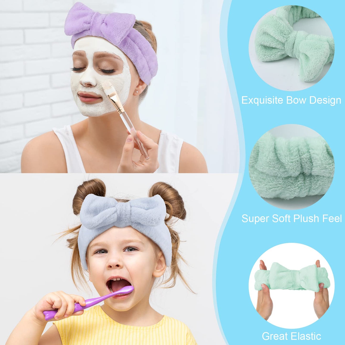 Yinder 40 Pack Bow Spa Headband Coral Fleece Makeup Headband Soft Face Wash Headbands Cosmetic Skin Care Headbands Facial Head Wraps Cute Bow Head Bands for Women Girls Shower Supplies (Pure Style)