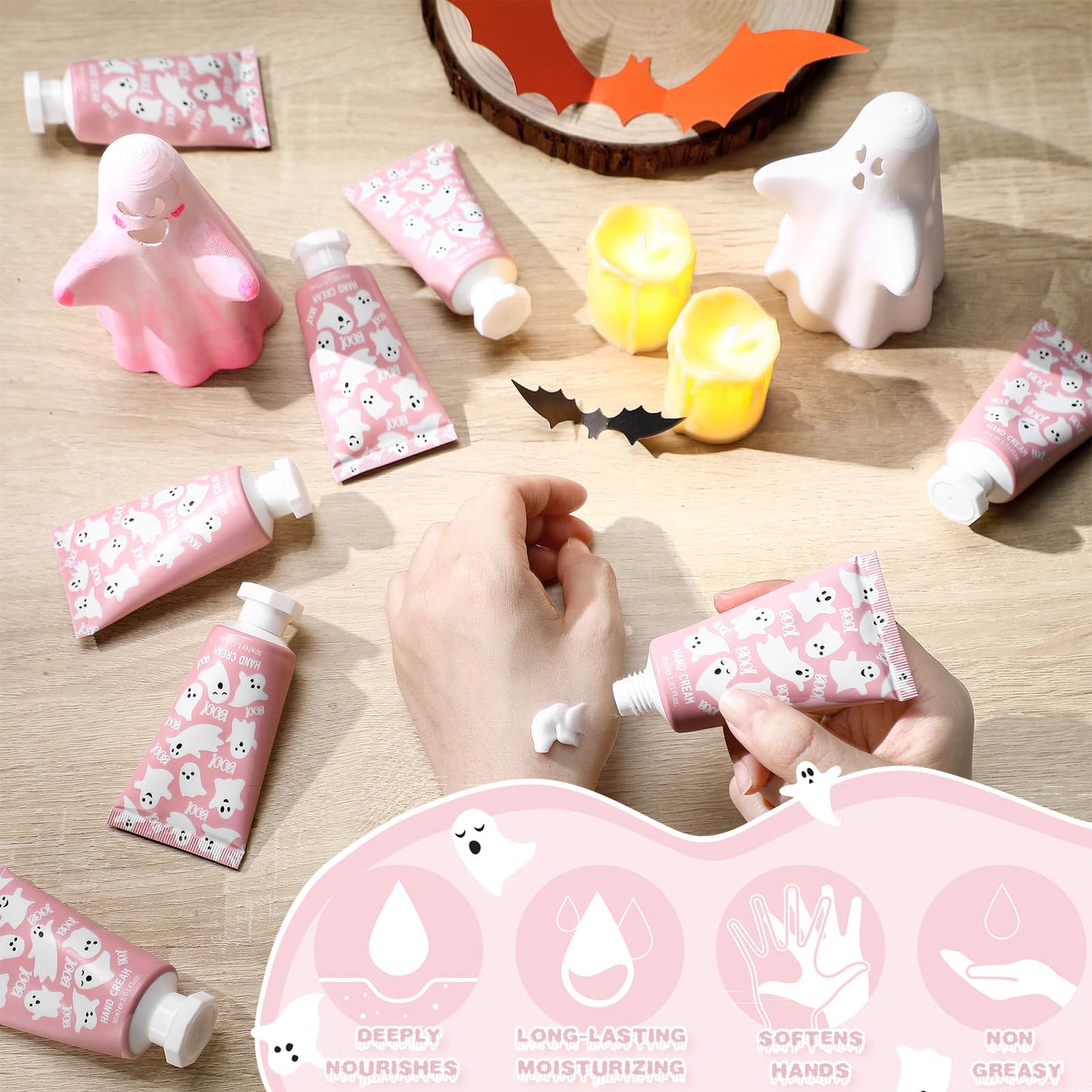 Heigble 48 Sets Pink Ghost Boo Hand Cream Gifts Bulk Halloween Hand Cream Travel Lotion Size Baby Shower Party Gifts Favors Pink Ghost Halloween Birthday Party Supplies for Guest